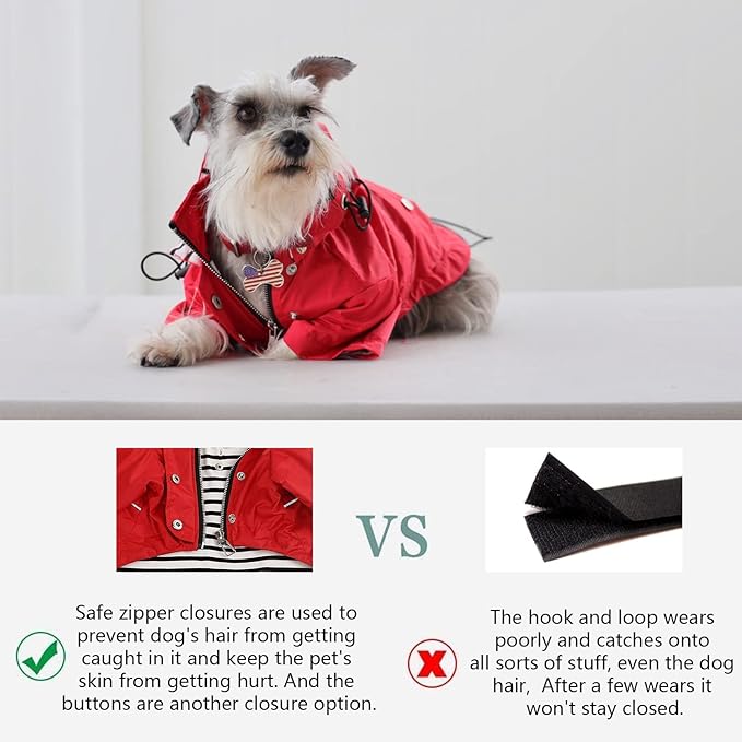 Morezi Dog Zip Up Raincoat with Reflective Buttons, Rain/Water Resistant, Adjustable Drawstring, Removable Hood, Raincoats with Legs 8lbs to 80lbs Available - Pink - XS