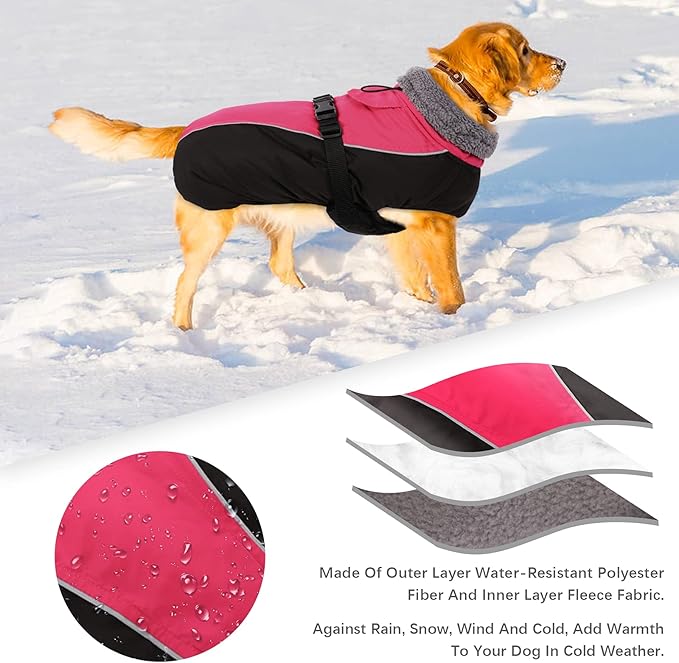 IDOMIK Dog Winter Coat, Reflective Waterproof Dog Jacket for Cold Weather, Warm Pet Coats for Small Medium Large Dogs, High Collar Doggy Fleece Snow Jacket, Winter Vest with Adjustable Buckle,XL