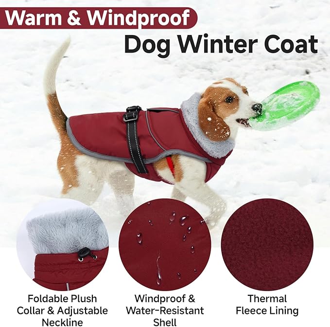 Lelepet Warm Dog Winter Coat Reflective Dog Jacket Fleece Vest Waterproof Windproof Cold Weather Coats with Adjustable Buckle Plush Turtleneck Pet Snowsuit for Small Medium Large Dogs,Chihuahua,XS