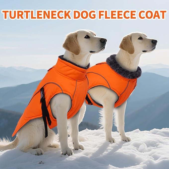 DENTRUN Small Dog Winter Warm Coat - Windproof Cozy Jacket, Thick Fleece Vest with Adjustable Belt, Water Repellent, Reflective Dog Sweater for Yorkie Dachshund Wear, Orange, S