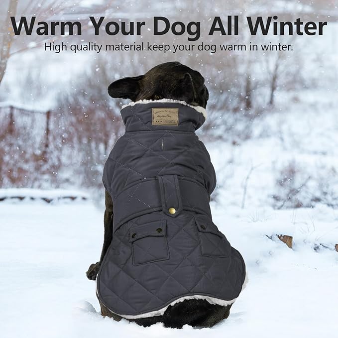 KYEESE Dog Coat Windproof Dog Coats for Small Dogs Soft Pet Sweater for Cold Weather Warm Pet Winter Puffer Coat with Leash Hole Thick Cat Clothes with Pocket Waterproof Dogs Jacket with Fleece Lined