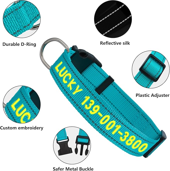 Personalized Embroidered Dog Collar - Custom Hand-Stitched Name & Number, Reflective Adjustable Pet Collar for Small/Medium/Large Dogs & Cats, Durable Nylon with Steel D-Ring (Black, Small)