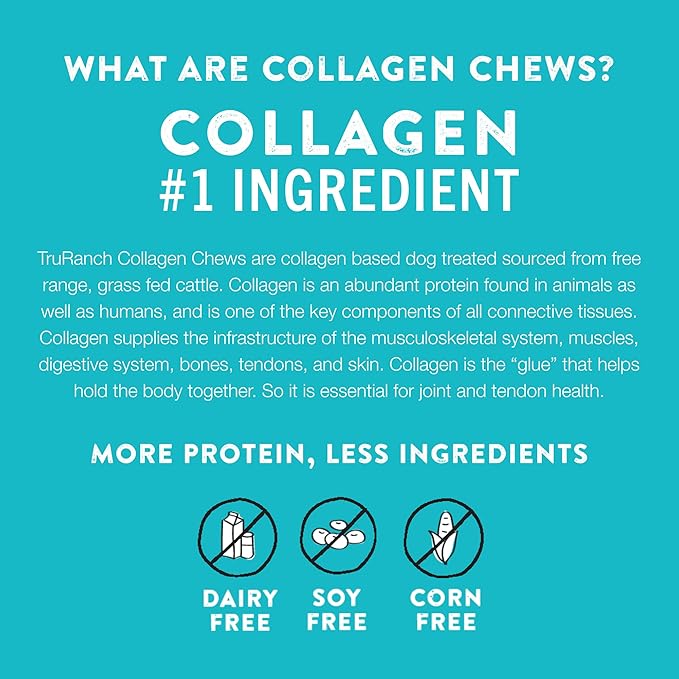 TRURANCH Collagen Rolls - 6" Collagen Rolls for Dogs - Long Lasting Healthy Joint Support Dog Treat - Rawhide Alternative - Skin & Coat Health - Made with Real Beef, 1 Bag, 4 Count