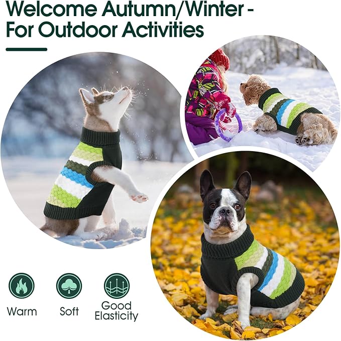 Kuoser Dog Sweater, Large Sweaters for Dog Girls Boys Christmas Thanksgiving Outfit, Thick Fall Winter Cable Knitwear, Pet Sweatshirt Warm Clothes Turtleneck Pullover, Green L