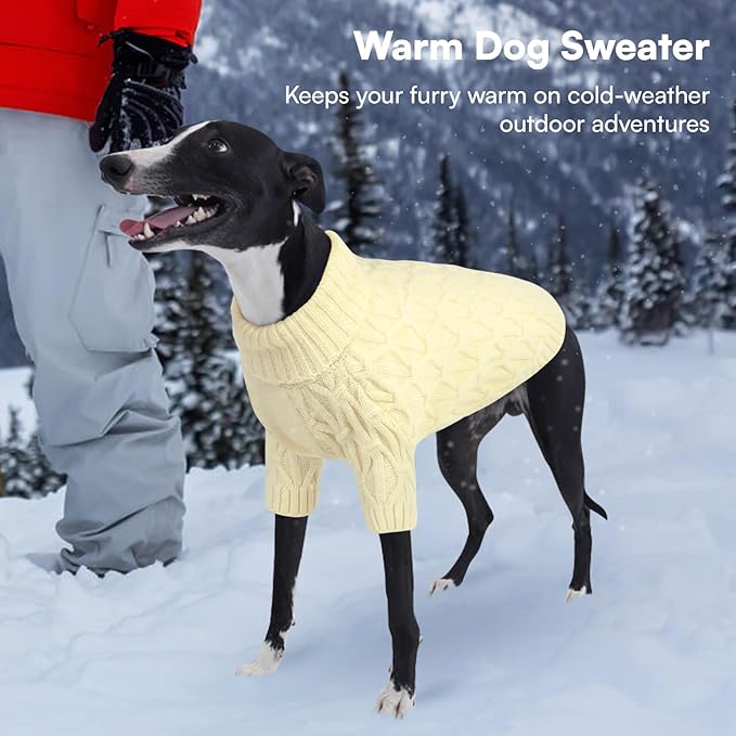 Queenmore Large Dog Sweater,Dog Sweaters for Large Dogs Male Female,Thanksgiving Fall Knit Sweater for Dogs,Turtleneck Thick DogSweaters,Winter Knitwear Pet Clothes for Corgi,French Bulldog(Beige,L)