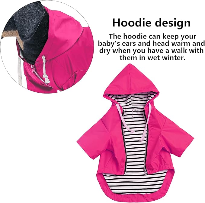 Dog Raincoat rain Jacket Raincoat Dogs Waterproof Small Medium Breeds Zip Closure Storage Pocket Harness Hole Pink M