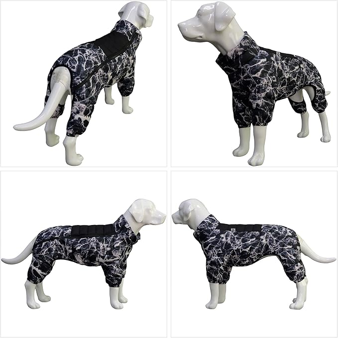 Lovelonglong Warm Jacket - 4 Legs Covered Waterproof Windproof Reflective Vest, Zippered Adjustable Outdoor Snow Coat for Small Medium Large Dogs - Black L