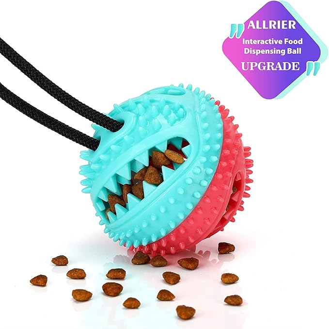 Interactive Dog Toys Tug of War, Mentally Stimulating Toys for Dog, Puppy Teething Toys for Boredom to Keep Them Busy, Dog Puzzle Treat Food Dispensing Ball Toy for Small Medium Dogs on Smooth Floor