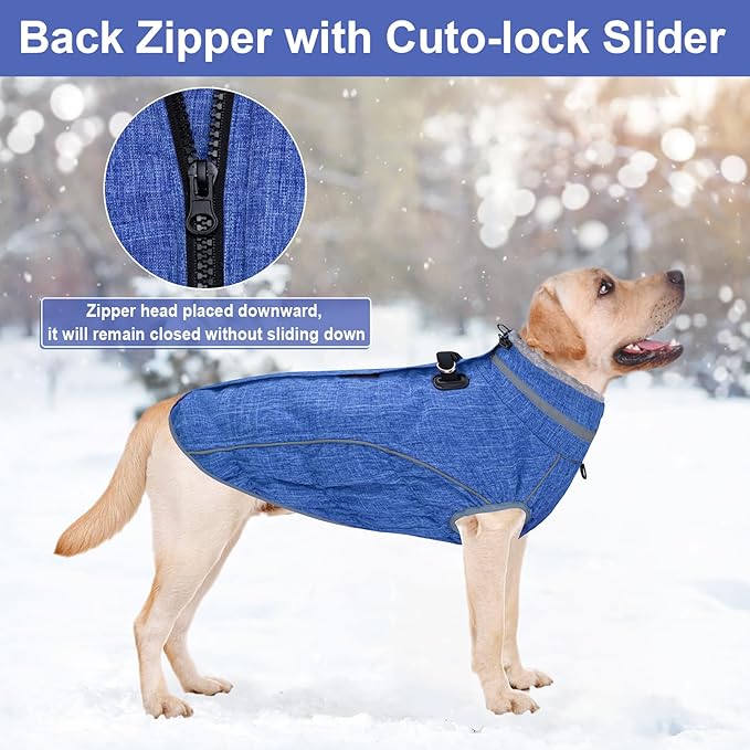 Malier Dog Coat, Reflective Dog Jacket Waterproof Windproof Puppy Cold Weather Coats with Harness Built in, Winter Extra Warm Pet Coat Fleece Vest for Small Large Pets and Puppy (Blue, Medium)