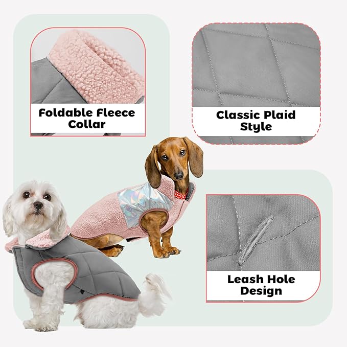 EMUST Small Dog Coat, Reversible Winter Jacket Coats for Small Dogs, Fuzzy Pet Apparel Vest for Small Medium Dogs, Pink, S