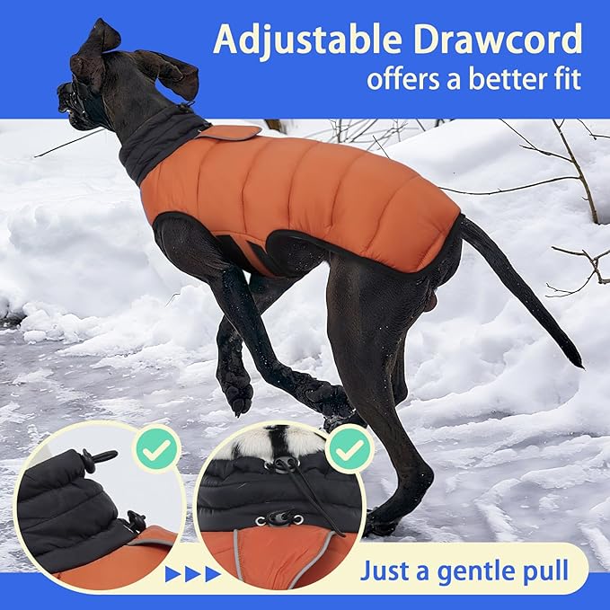 MIGOHI Lightweight Dog Coat, Windproof Dog Jacket, Puffer Jacket for Medium Dogs, Padded Vest with Reflective Strips, Warm Snow Vest in Cold Weather, Easy On Hook & Loop Belly, Caramel, M