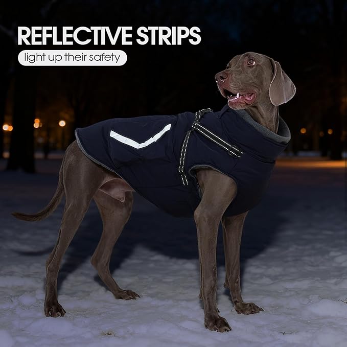 FUAMEY Small Winter Coat for Dogs with Harness, Thermal Dog Jackets Reflective Vest, Warm Clothes Puppy Cover for Cold Weather, Turtleneck Puppies Outfits Zip Up, Bichon Frise (Dark Blue, S)