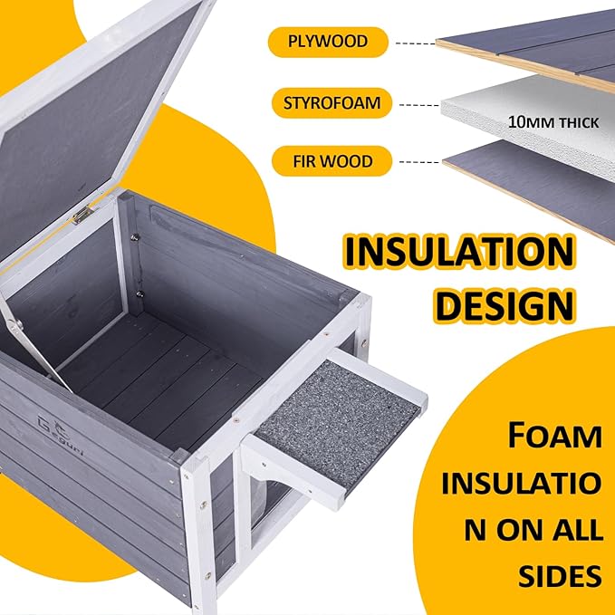 GEGURI All-Weather Outdoor Insulated Shelter for Cats, Dogs & Rabbits – Weatherproof Hutch with Thermal Layer, Elevated Floor, and Asphalt Roof
