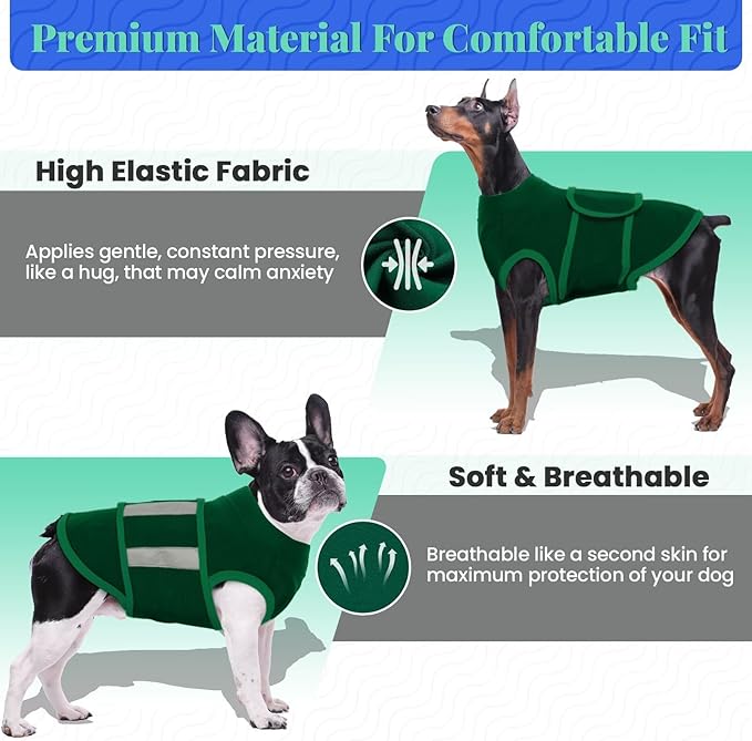 MIGOHI Dog Anxiety Relief Coat,Comfort Anxiety Vest for Dogs,Adjustable Dog Anxiety Calming Wrap for Fireworks,Thunderstorm,Travel,Separation,Anxiety Jacket for Small Dogs,S,Green