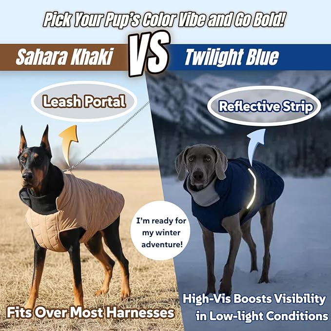 Outdoor Classic Quilted Upgraded Dog Winter Coat, Waterproof & Ultra Warmth Coats for Extra Large Dogs, Easy On & Off Jacket Chest Adjustable, Thick Pet Clothes for Great Dane Doberman(Blue,3XL)