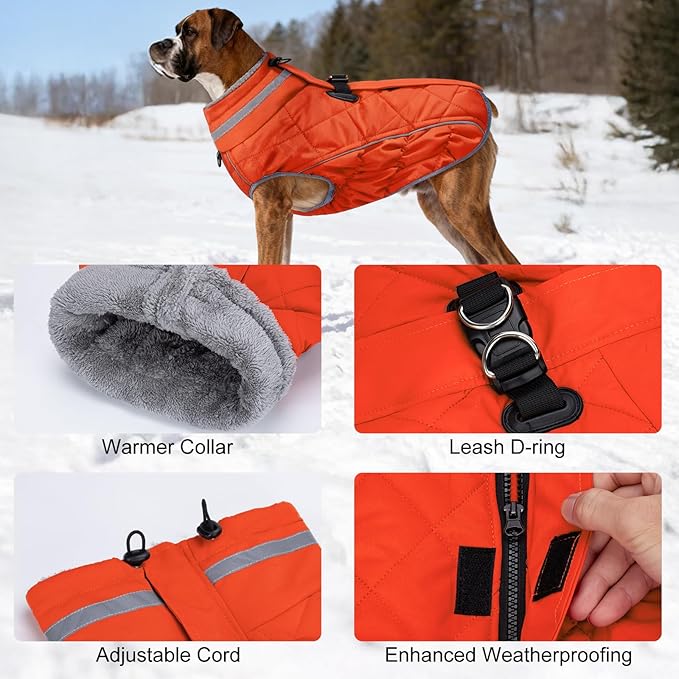 Dog Coat, Warm Dog Winter Coat for Small Dogs, Waterproof Jacket with Harness Built in, Reflective Turtleneck Cold Weather Coats with Zipper,Pet Fleece Vest Snow Jacket, Orange XS