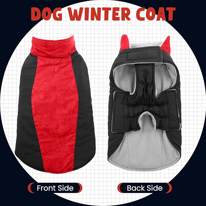 Warm Dog Coat,Waterproof Jacket in Winter Adjustable and Reversible Doggy Fleece Outfit,Thick Clothes with Foldable Collar for Puppy in Cold Days,S Red