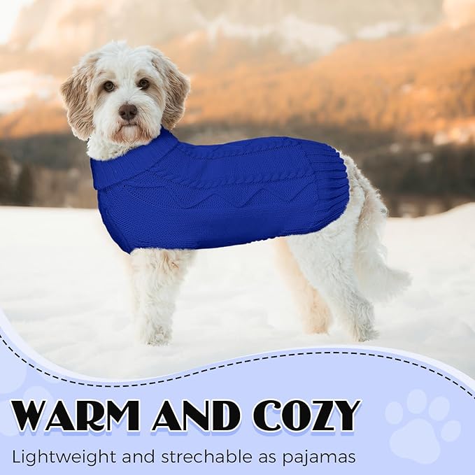 Dog Sweaters for Small Medium Large Dogs Girl, Soft Warm Turtleneck Pup Dogs Shirt, Double Knitting Collar for Outdoor Playing, Warm Dog Clothes (L,Royal Blue)