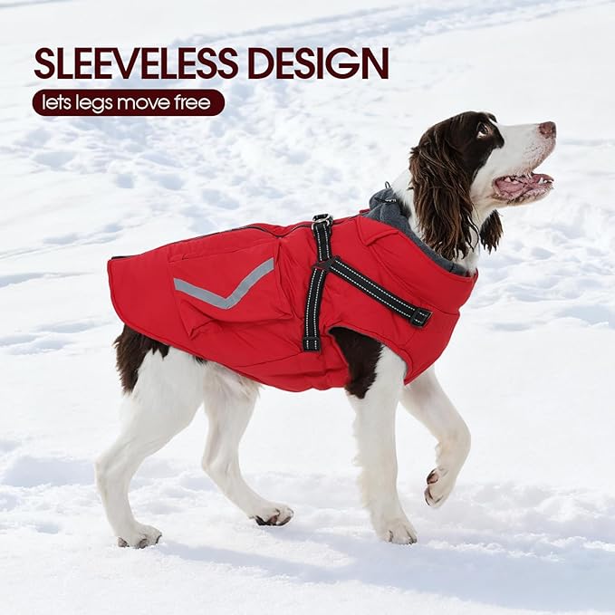 FUAMEY Winter Dogs Coat with Back Zipper, Reflective Dog Jacket with Pop Bag Pockets, Thermal Doggies Vest Warm Clothes Fleece Lined, Extra Large Doggy Cold Weather Coats, Shiba Inu (Red, XL)