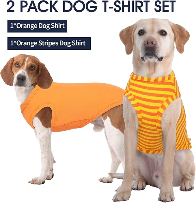 IECOii 2 Pack Dog T-Shirt for Large Dogs,Breathable Tshirts for Hot Weather,Stretchy & Comfortable Pet Summer Clothes Outdoor & Indoor Wearing,Pet Tank Top Set Great Dane Tee Shirts,Orange+Stripes,5XL