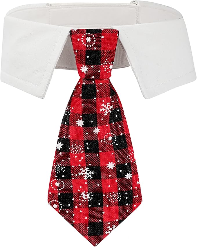 ADOGGYGO Christmas Dog Necktie Pet Tuxedo Christmas Dog Neck Tie Collar with Red Plaid Tie for Small Medium Large Dogs Pets (Small, Red & Black)