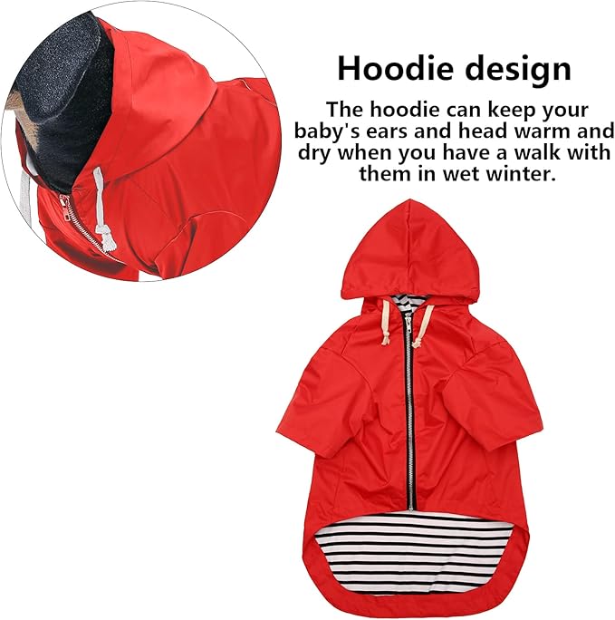 Dog Raincoat rain Jacket Raincoat Dogs Waterproof Small Medium Breeds Zip Closure Storage Pocket Harness Hole Red M