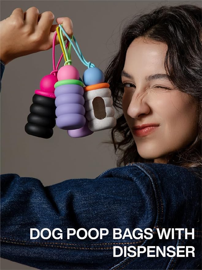 Dog Waste Bag Dispenser Pet Poop Bags Holder for Leash Lightweight Doggie Waste Bags Dispensers with Leash Attachment Includes 15 Bags (Matcha green)