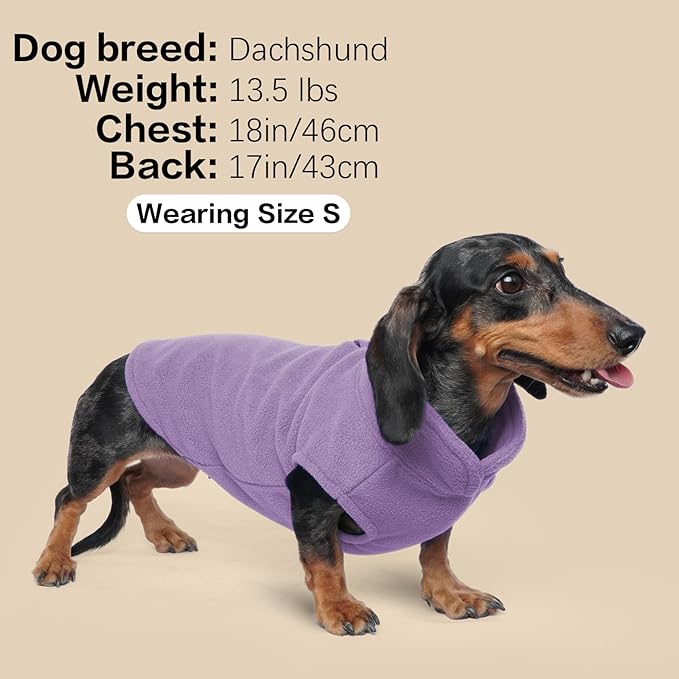 FUAMEY Dog Fleece Vest for Small Dogs,Warm Stretchy Dog Sweatshirts Pullover with Leash Hole Dogs Sweater Soft Pet Turtleneck Cozy Pet Vest Lightweight Sleeveless Purple XS