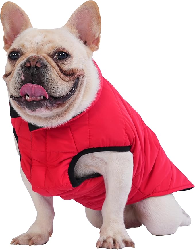 PetWarm Reversible Dog Winter Coat, Windproof Dog Puffer Vest, Soft Vest for Dogs with Hook-and-Loop Strap for Easy Dressing, Waterproof Coat for Dogs with Adjustable Fit, Red, XS