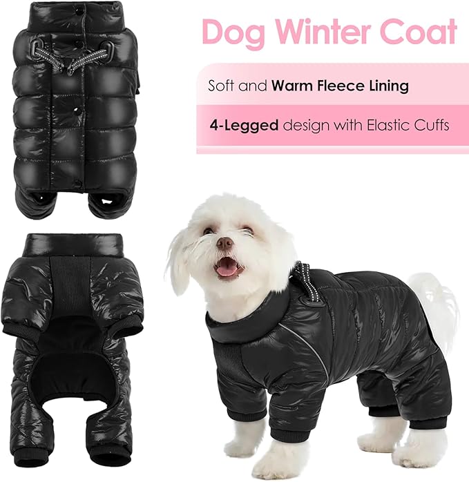 AOFITEE Dog Coat, Waterproof Dog Jacket for Winter, Warm Fullbody Dogs Snowsuit, Winter Coat for Small Dogs, Zip Up Pet Puffer Jacket Fleece Vest, Outdoor Reflective Cold Weather Pet Coats, Black S