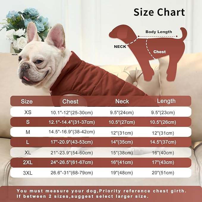 2 Layers Fleece Lined Warm Dog Jacket for Puppy Winter Cold Weather,Soft Windproof Small Dog Coat,Brown M