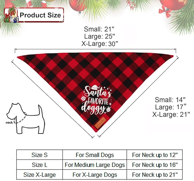 PTDECOR 2 Pack Dog Christmas Bandanas, Classic Red Green Plaid Pet Scarf Triangle Bibs Kerchief Christmas Bandanas for Medium Large Dogs Pets (Large)