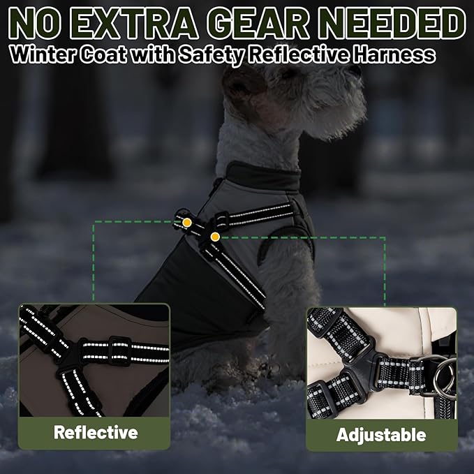 Dog Winter Coat for Small & Medium Dogs (Up to 31lb), Waterproof Dog Coat with Harness, Puppies Windproof Puppy Puffer Jacket, Snowsuit for Dachshund,Frenchie, Corgi (Classic Green, 2XLarge)