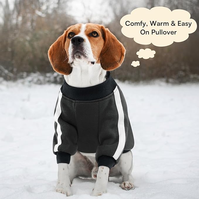 Queenmore Fleece Dog Sweater for Male Dogs, Soft Pullover Dog Sweatshirt with Leash Hole/Reflective Stripes – Cozy Winter Fleece Jacket for Small Medium Large Boy Puppy, Grey XS