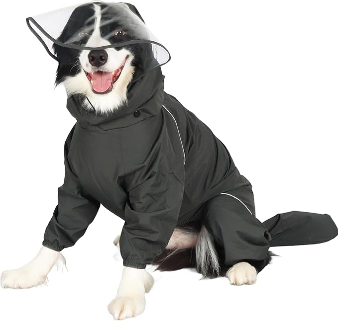 Dog Raincoat for Medium Large Dogs,rain Jacket Coat, Full Leg Coverage Waterproof Rain Suit with Detachable Hood & Tail, Reflective Strips, Snag-Free Top Zipper (Green for Boy, Medium)