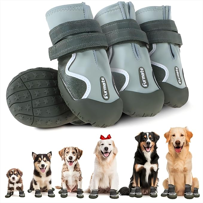 Dog Shoes for Large Small Medium Dogs,Dog Booties for Indoor Hardfloors Anti-Slip,Reflective Strip Waterproof Dog Boots & Paw Protectors for Outdoor Walking Hot Pavement,Winter Snow (Green-5)