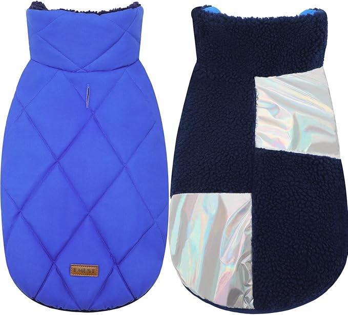 EMUST Dog Snow Jacket, Sweater for Dogs, Windproof Waterproof Fleece Lining Extra Warm Coats for Dogs, Royal Blue, M