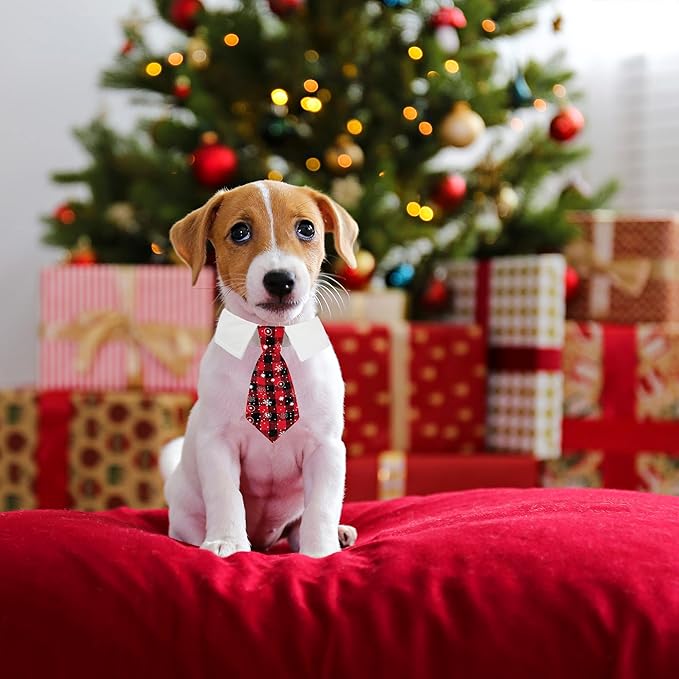 ADOGGYGO Christmas Dog Necktie Pet Tuxedo Christmas Dog Neck Tie Collar with Red Plaid Tie for Small Medium Large Dogs Pets (Small, Red & Black)