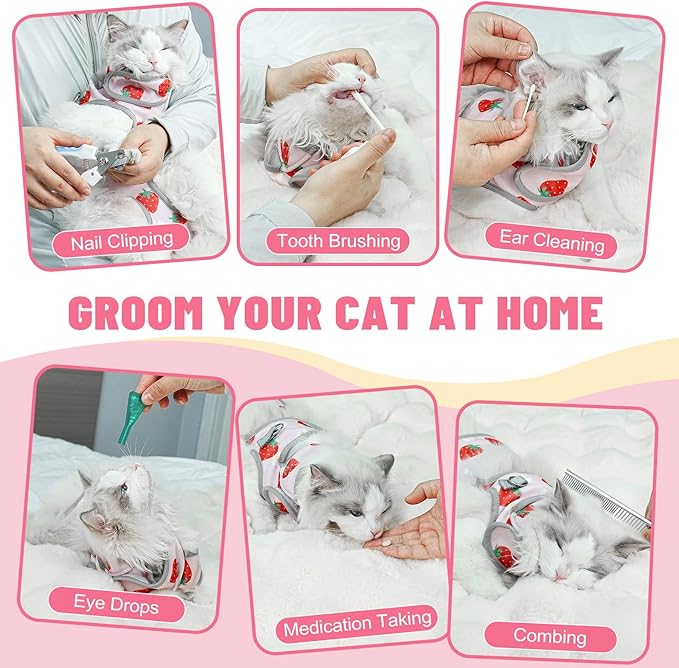 Supet Cat Grooming Hammock, Soft Fabric Nail Clipper Hammock, Self-Adhesive Wrap for Cutting Nails, Quickly Calm Down for Medicine, Teeth Brushing, Ear Cleaning
