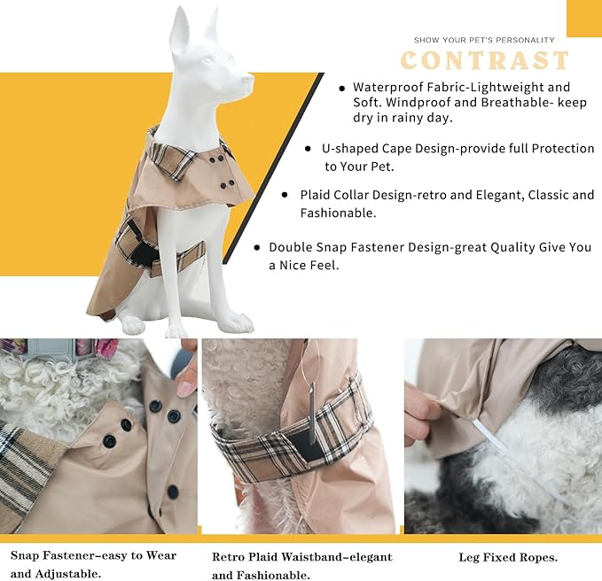 MAMORE Dog Jacket Waterproof Outdoor Vest for Smal Medium Large Dogs, Windproof Adjustable Breathable Lightweight Fashion Casual Dog Clothes (Khaki, X-Small)