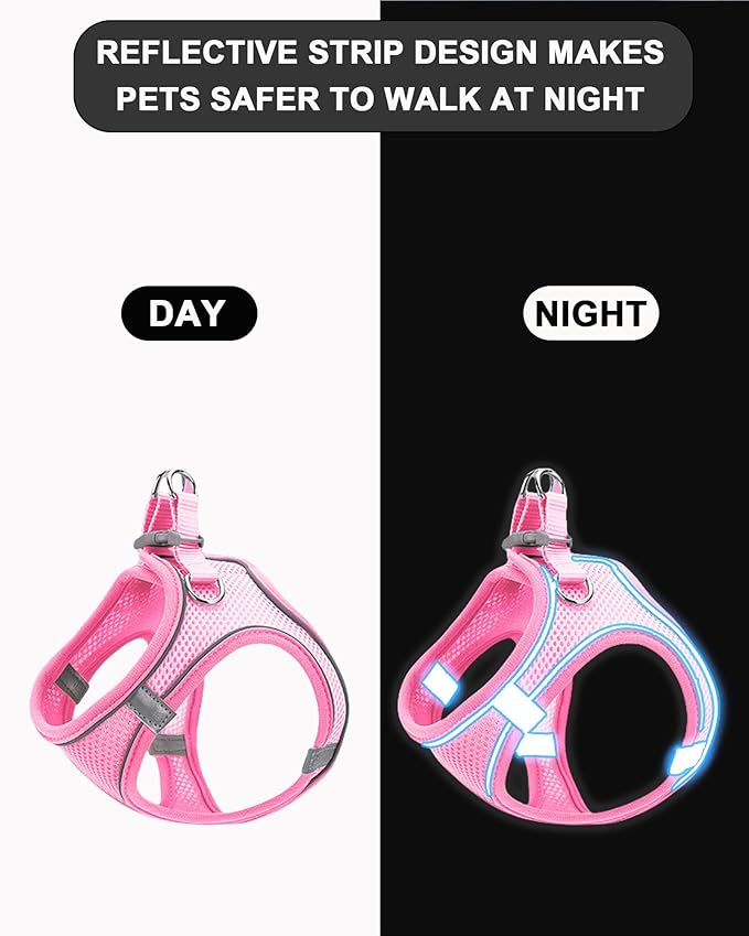 M Pink Soft Mesh Dog Harness and Leash Set,No Escape Puppy Harnesses for Training Walking， Reflective Adjustable Puppy Vest for Small Medium Dogs, Cats (Pink, M)