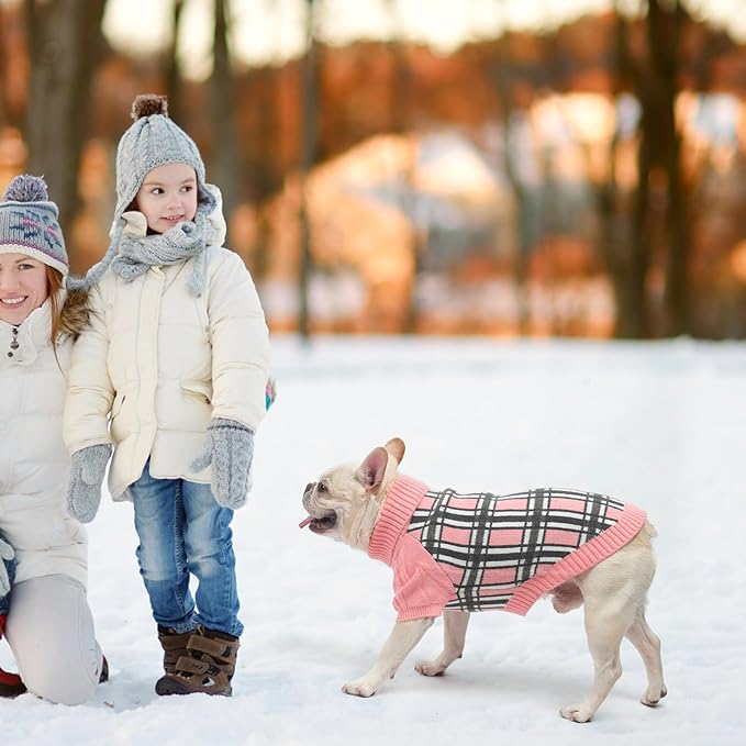 SCENEREAL Turtleneck Dog Sweater for Small Medium Large Dogs Girls Boys, Christmas Plaid Pullover Puppy Sweatershirt, Dogs Cold Weather Outfit Clothes, Ideal Gift for Pet in New Year, Pink Plaid SM