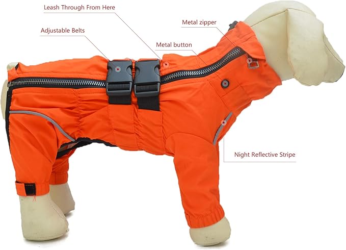 Dogs Waterproof Jacket, Lightweight Waterproof Jacket Reflective Safety Dog Raincoat Windproof Snow-Proof Dog Vest for Small Medium Large Dogs Corgis Dachshund Orange D-S