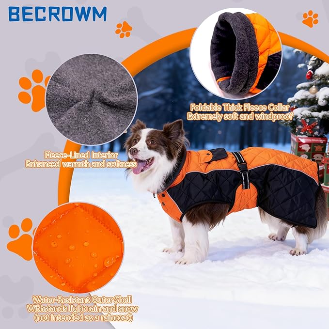 Dog Coat Dogs Winter Coat- Fleece Lined,Water-Resistant,Convertible Collar,Back Reflective Strip&Easy to Wear for Outdoor Walking Dog-Jacket(Orange, Small)