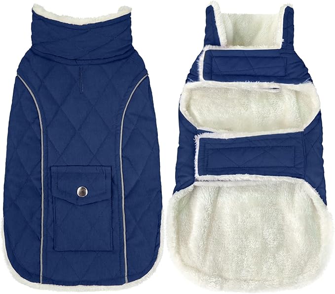 Malier Dog Winter Coat, Windproof Dog Cold Weather Coats with Real Pocket, Winter Extra Warm Pet Coat Fleece Jacket Reflective Clothes for Small Medium Large Dogs and Puppy (Blue, Small)
