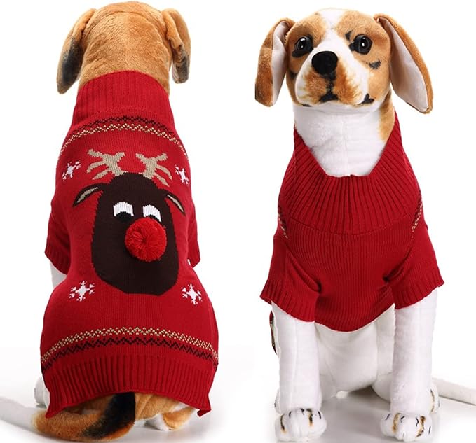 PETCARE Dog Christmas Sweater Red Ugly Funny Cute Cartoon Reindeer Cat Sweaters Jumper Holiday Dog Clothes Puppy Sweaters for Small Medium Large Dogs Fall Winter Outfits Xmas Dogs Costume,XX-Large
