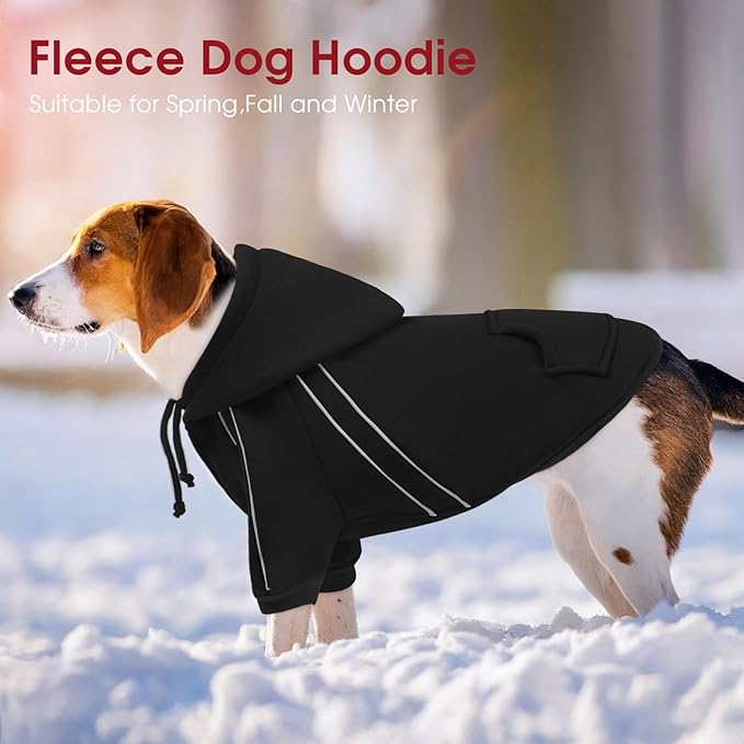 ASENKU Cozy Dog Hoodie，Soft Sweater with Adjustable Hood, Back Pocket and Leash Access Hole，Warm Reflective Sweatshirt for Cold Weather（Black，S