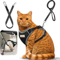 Cat Harness and Leash for Walking, Retractable Cat Harnesses and Leash Set Escape Proof, Breathable Soft Kitten Small Large Harness for Travel Training and Walking, Black, M