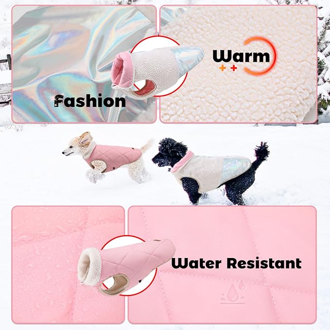 EMUST Dog Snow Jacket, Sweater for Dogs, Windproof Waterproof Fleece Lining Extra Warm Coats for Dogs, Cream, M