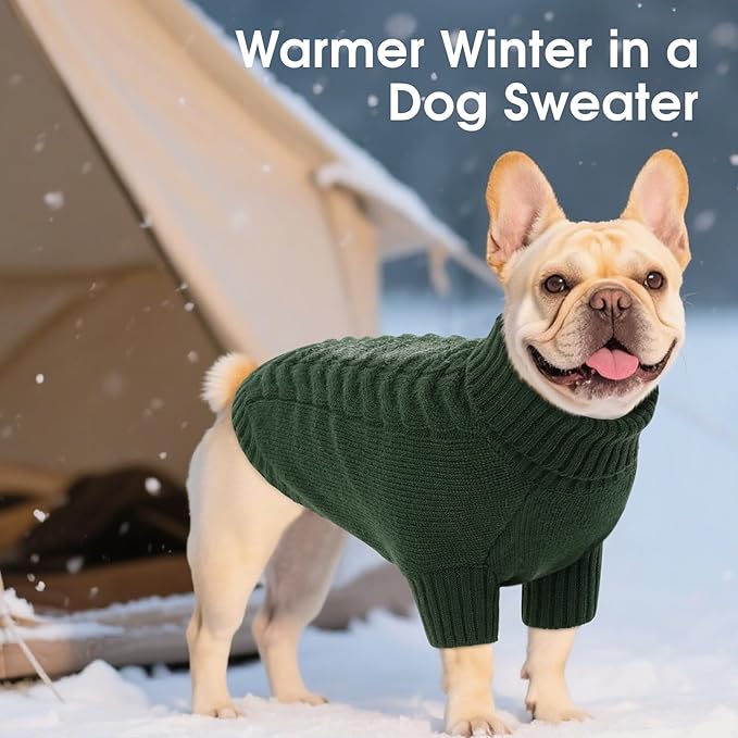 Dog Sweaters for Large Dogs Classic Turtleneck Dog Christmas Sweater Thick Warm Pullover Male Puppy Pet Stretch Knitwear Fall Winter Clothes with Leash Hole(Green, XL)